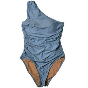 J Crew Light Blue Ruched One Shoulder One Piece Swimsuit